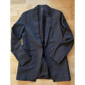 Rag & Bone Grey plaid Leather Collar Blazer Jacket 2 (missing Button)